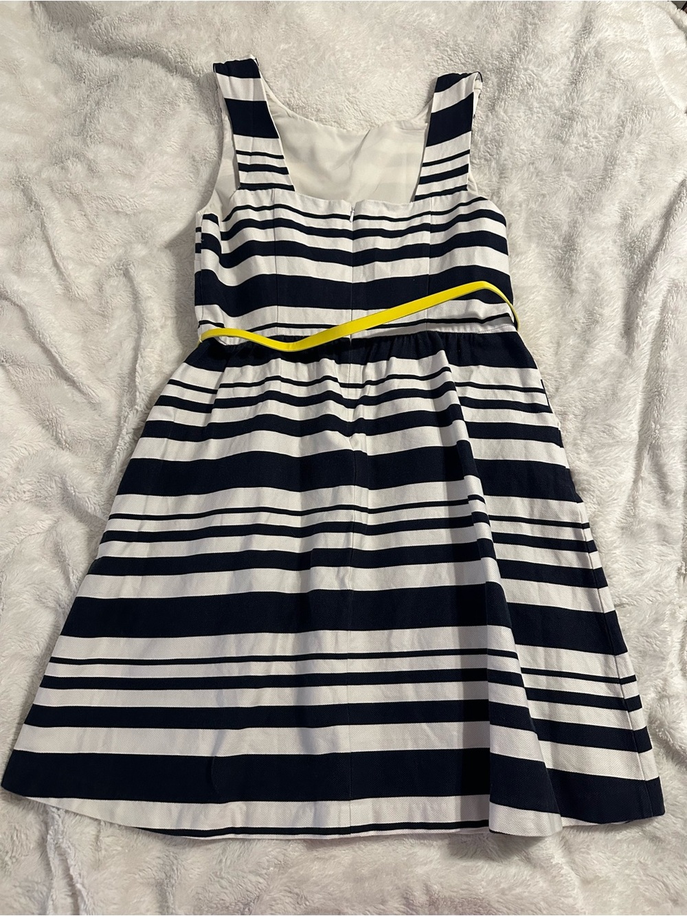 The Limited Navy and White Striped Sleeveless Dress with Yellow Belt - Picture 3 of 6